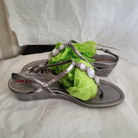 Prada Silver metallic Jeweled  Sandals size 38 - Picture 14 of 16